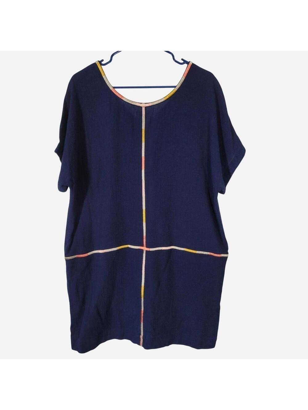 Madewell Isadora Embroidered Navy Cotton Dress V Neck Medium - Picture 2 of 4